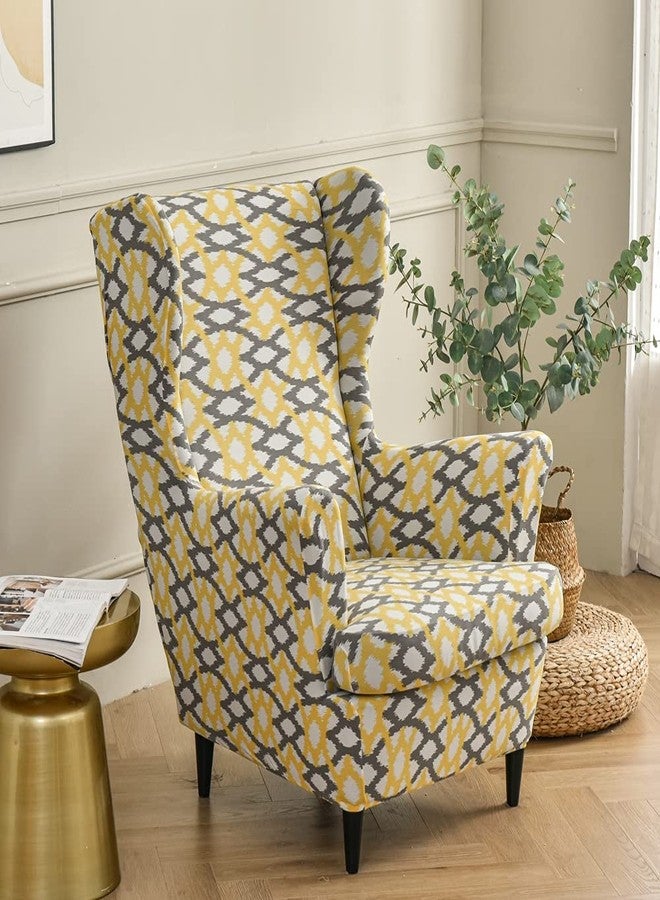 PENDEJATO Wing Chair Slipcovers, 2 Piece Geometric Printed Wingback Chair Cover Stretch Spandex Armchair Covers with Elastic Bottom for Living Room Bedroom (Yellow) - Image 2